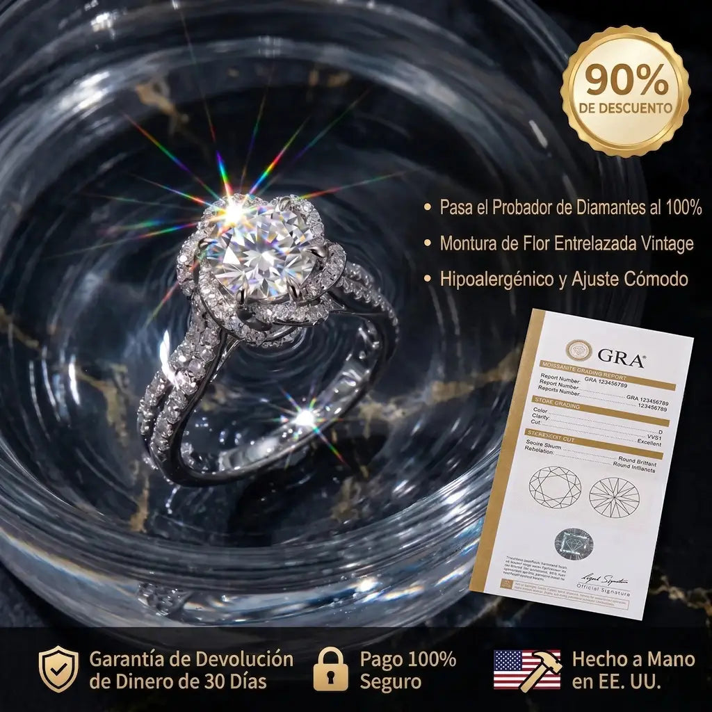 Anillo de moissanita Vintage Twist Flower hecho a mano — Supera el Probador de Diamantes, Anillo de Viaje Hipoalergénico y Perfecto—Oferta🔥del Último Día 90% DE DESCUENTO