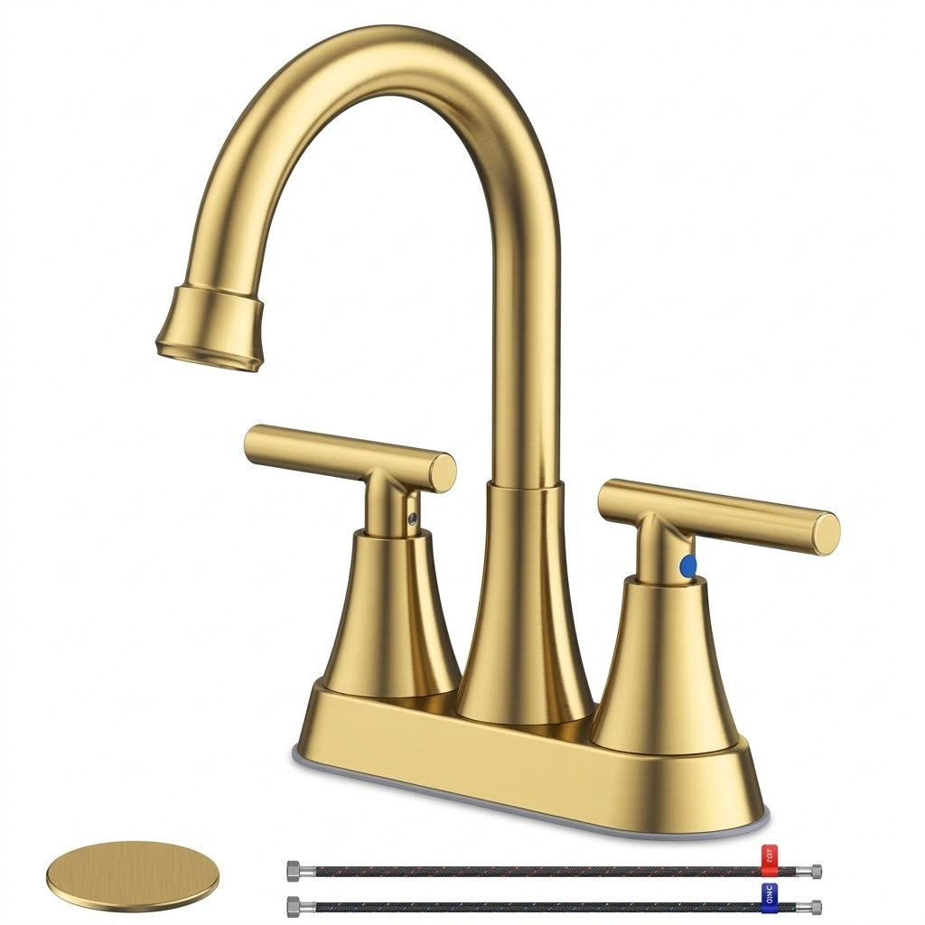 Modern Brushed Gold Two-Handle Bathroom Faucet Set
