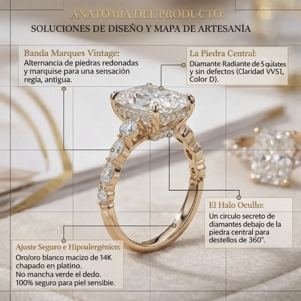 La mejora del aniversario: Anillo de moissanita de corte radiante impecable de 5 quilates (Halo oculto, VVS1) - Oferta🔥 del último día - 90% de descuento
