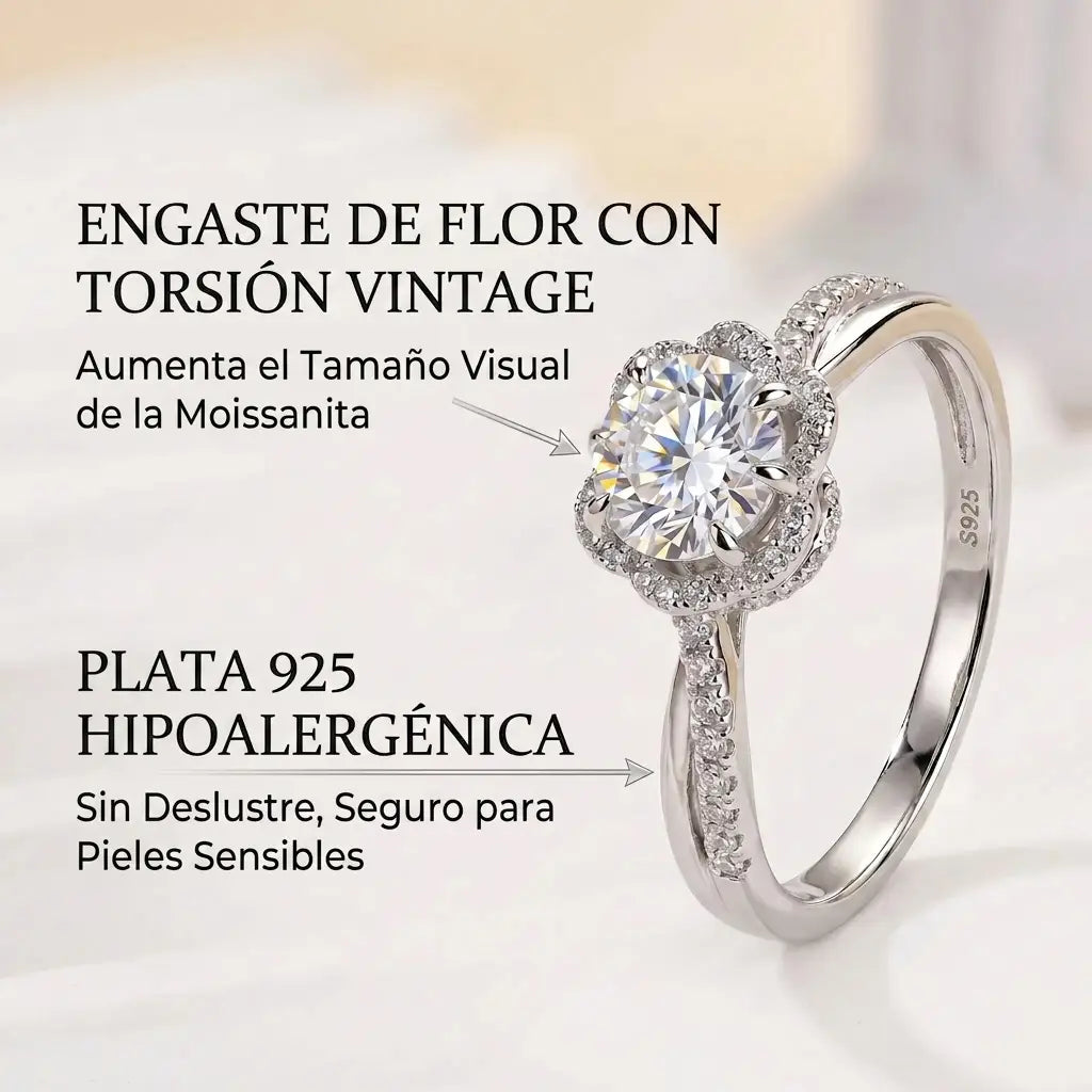 Anillo de moissanita Vintage Twist Flower hecho a mano — Supera el Probador de Diamantes, Anillo de Viaje Hipoalergénico y Perfecto—Oferta🔥del Último Día 90% DE DESCUENTO
