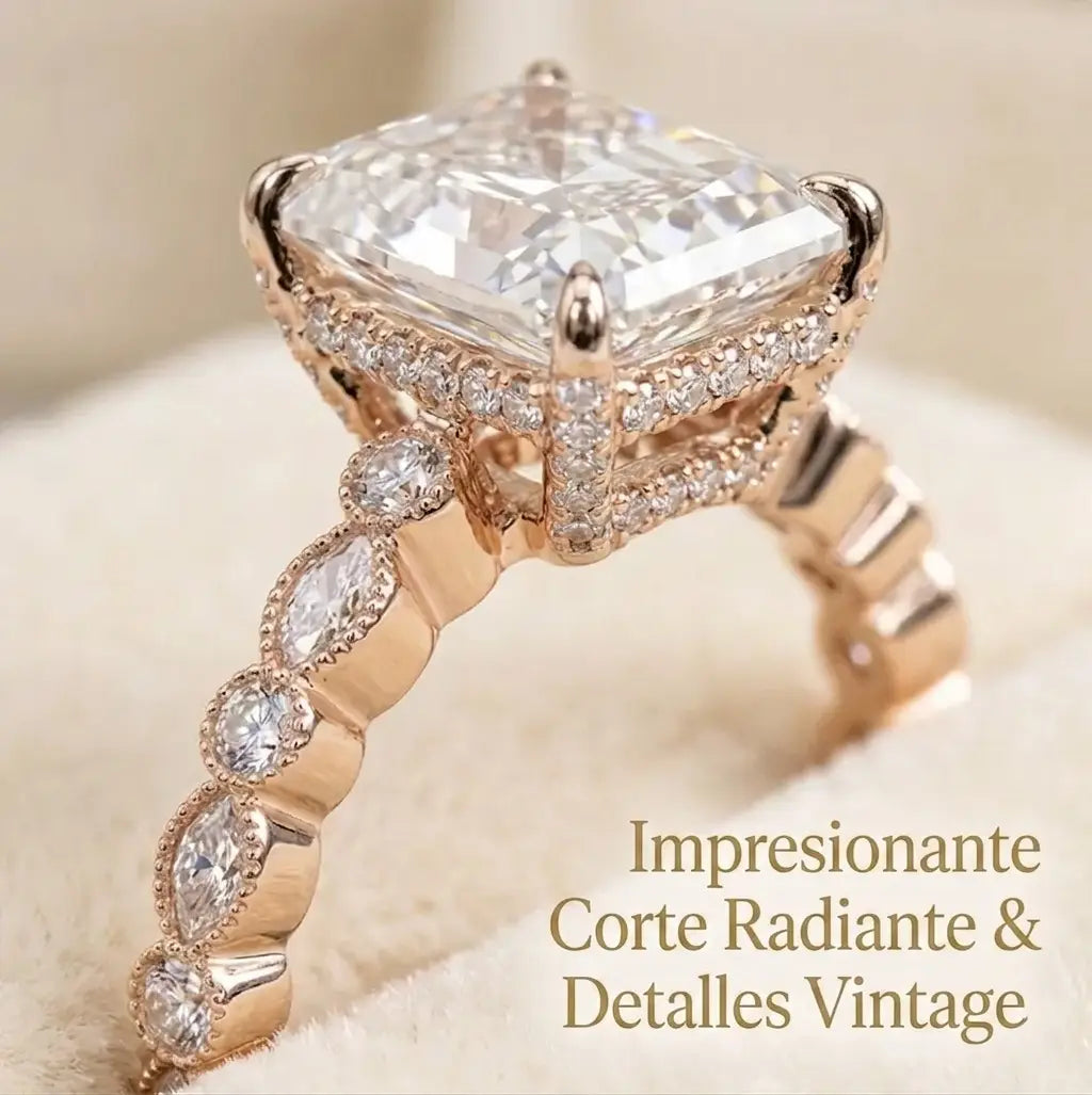 La mejora del aniversario: Anillo de moissanita de corte radiante impecable de 5 quilates (Halo oculto, VVS1) - Oferta🔥 del último día - 90% de descuento