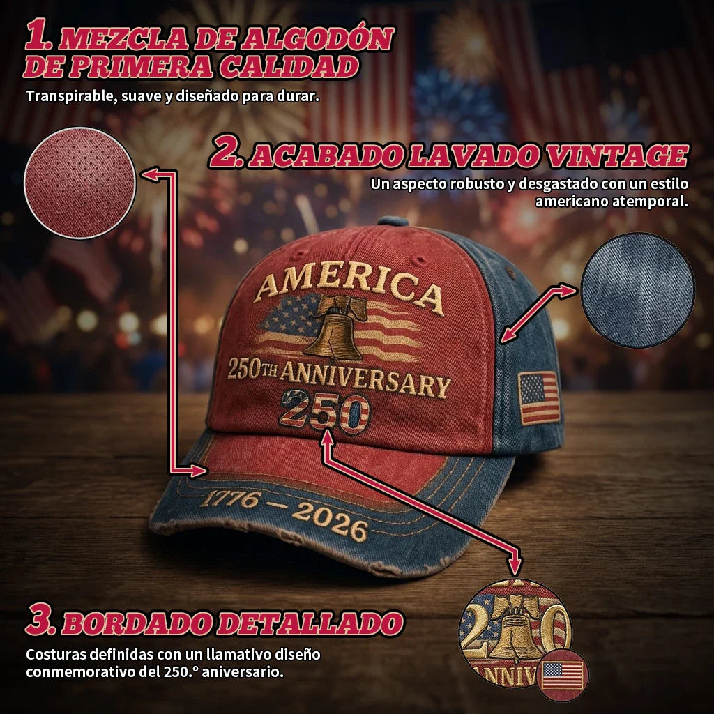 🔥 OFERTA FINAL: 49% DE DESCUENTO — GORRA CONMEMORATIVA 250 AÑOS (1776-2026) 🔥