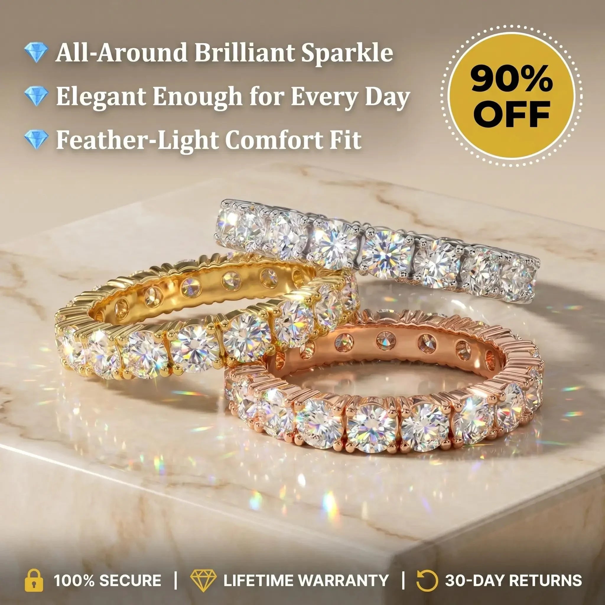 🔥 LAST DAY 90% OFF: Artisan Seamless Micro-Pavé Snag-Free Comfort-Fit Flawless Full-Circle Moissanite Eternity Band in Premium 925 Sterling Silver