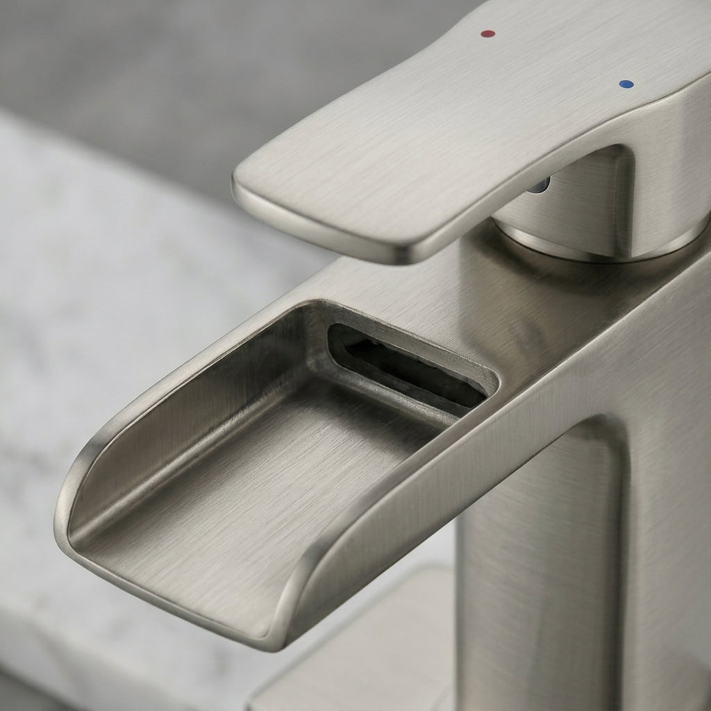 Modern Brushed Nickel Waterfall Single-Hole Bathroom Faucet Set