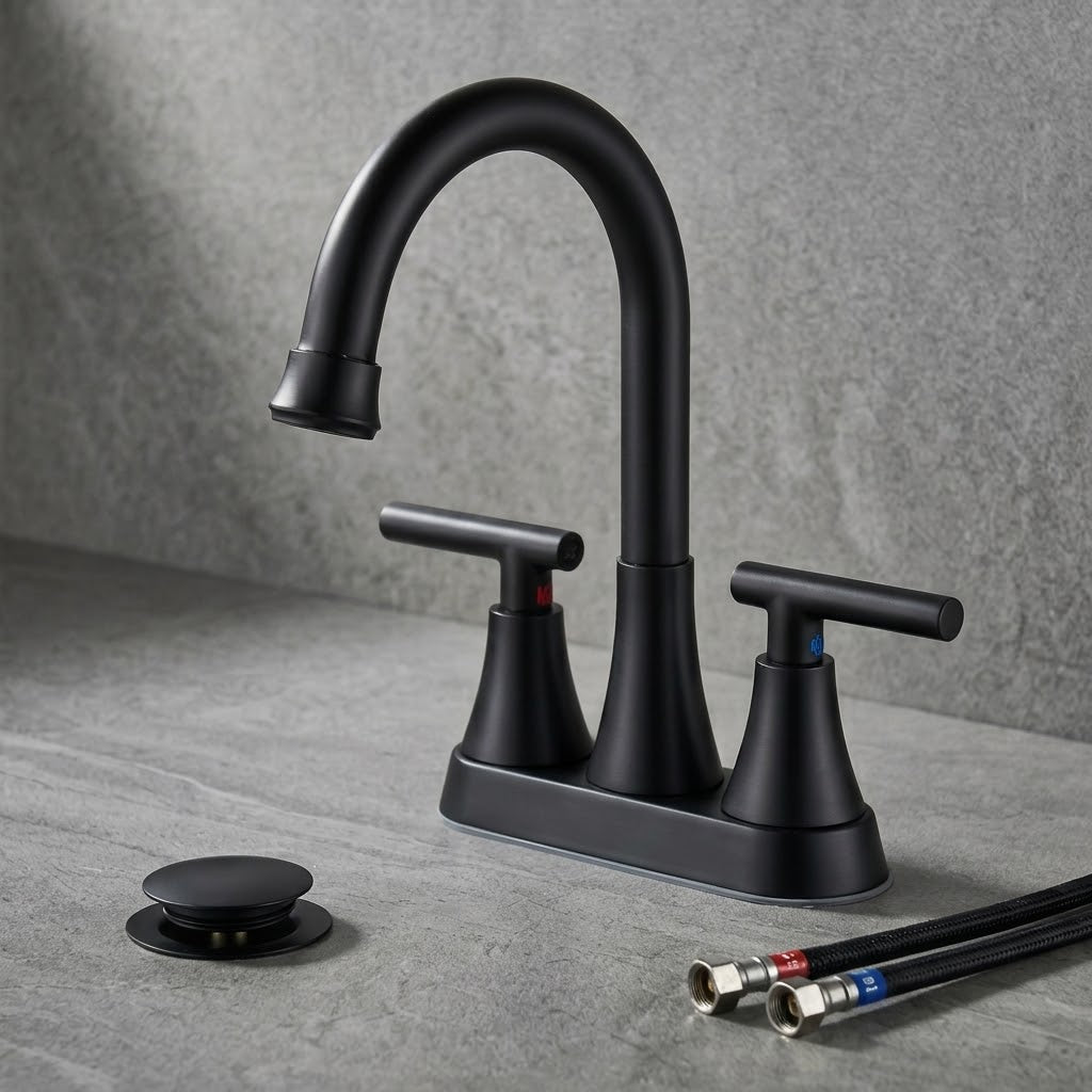 Modern Matte Black Two-Handle Bathroom Faucet Set