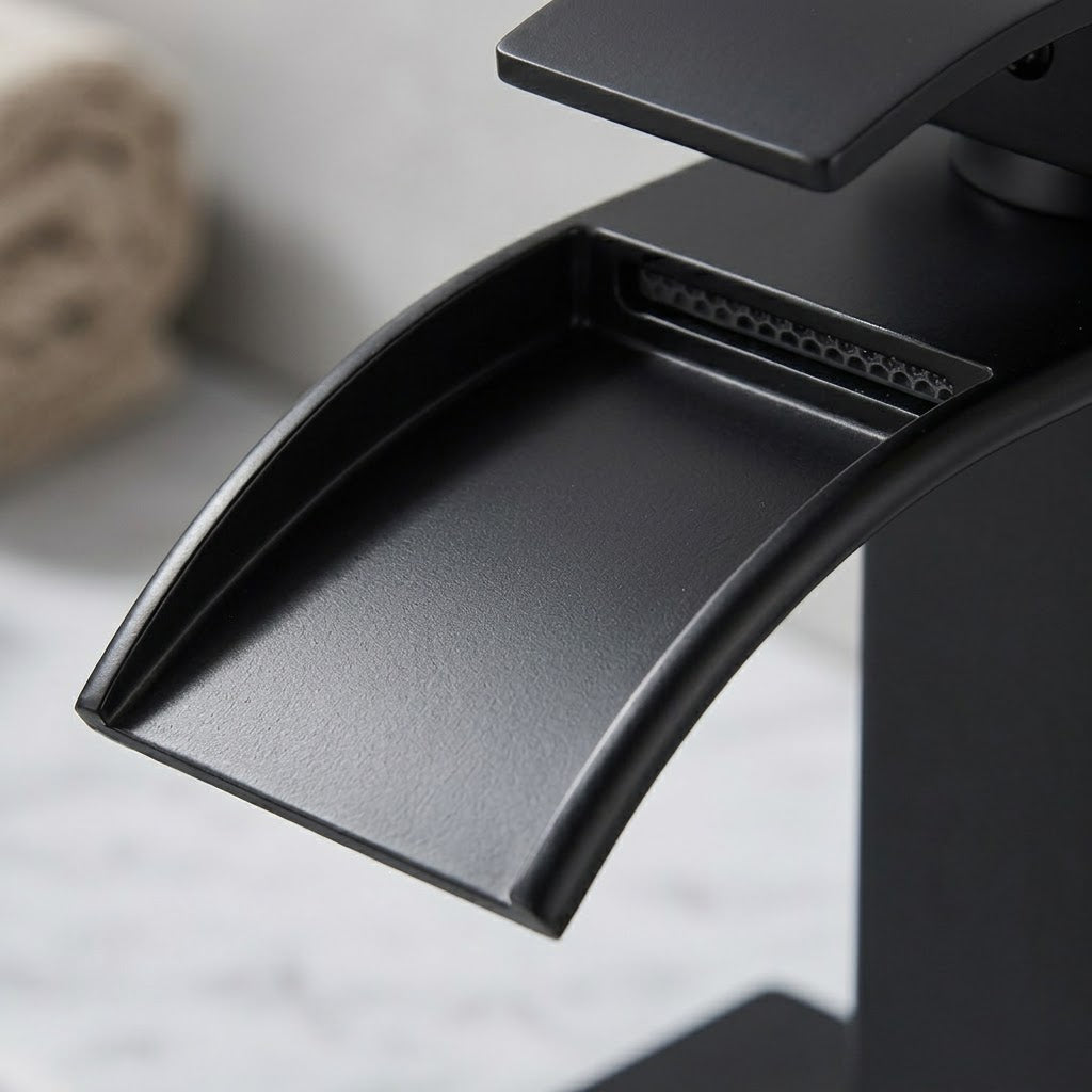 Modern Matte Black Waterfall Single-Hole Bathroom Faucet Set