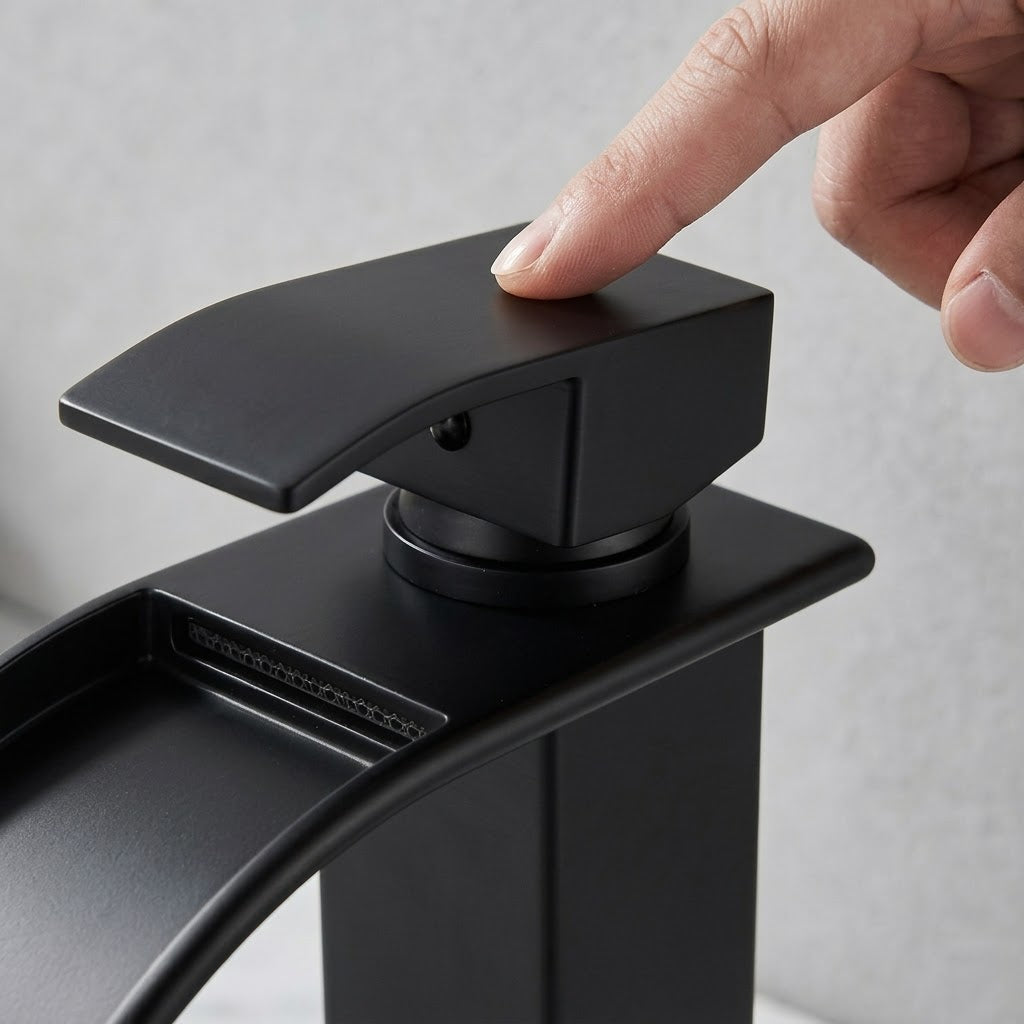 Modern Matte Black Waterfall Single-Hole Bathroom Faucet Set