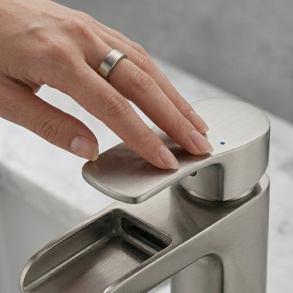Modern Brushed Nickel Waterfall Single-Hole Bathroom Faucet Set
