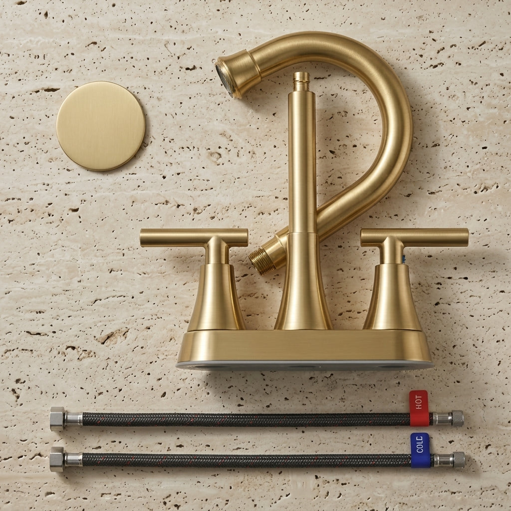 Modern Brushed Gold Two-Handle Bathroom Faucet Set
