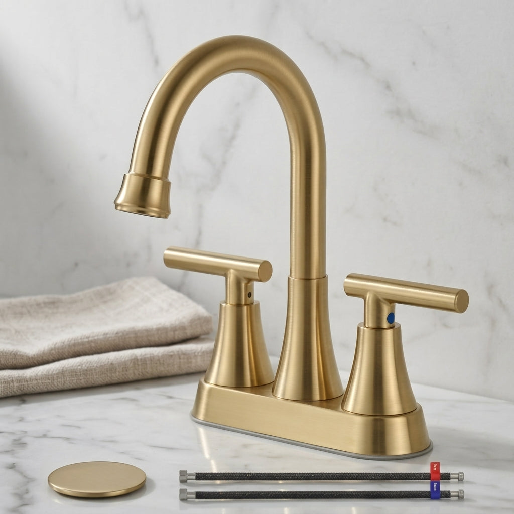 Modern Brushed Gold Two-Handle Bathroom Faucet Set