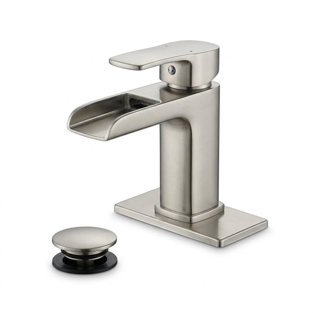 Modern Brushed Nickel Waterfall Single-Hole Bathroom Faucet Set