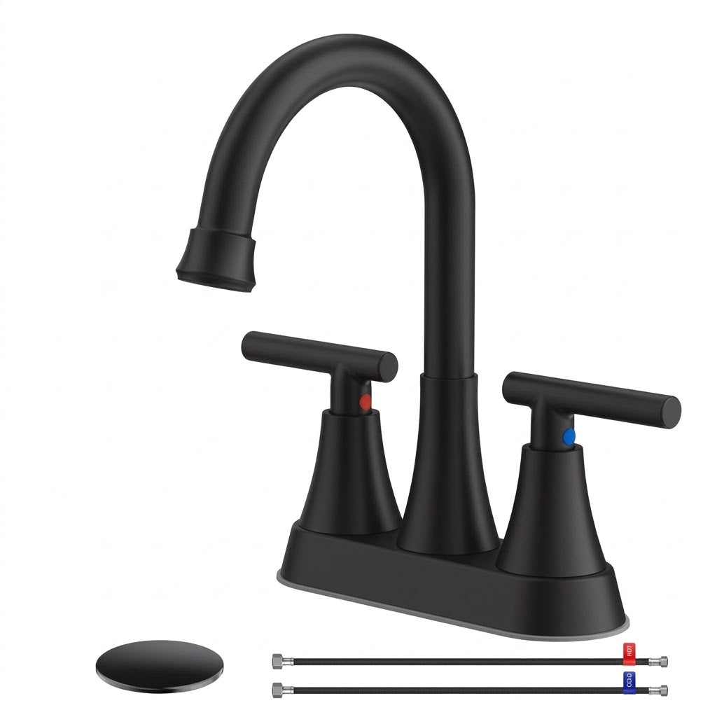 Modern Matte Black Two-Handle Bathroom Faucet Set